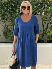 Women's Linen Midi Dress with Deep Pockets