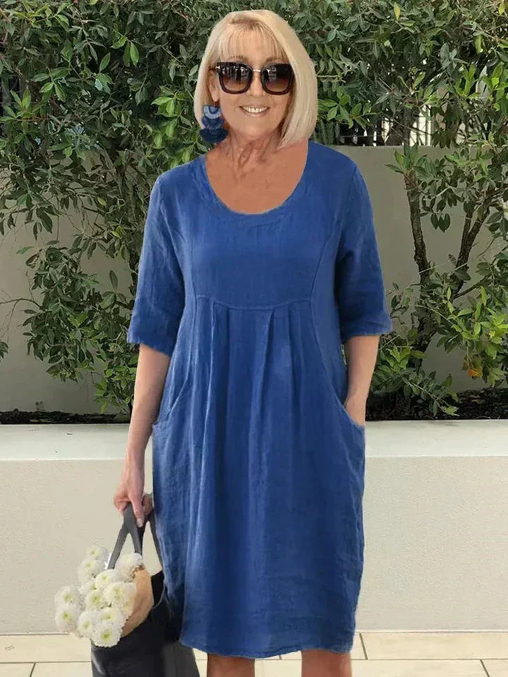 Women's Linen Midi Dress with Deep Pockets