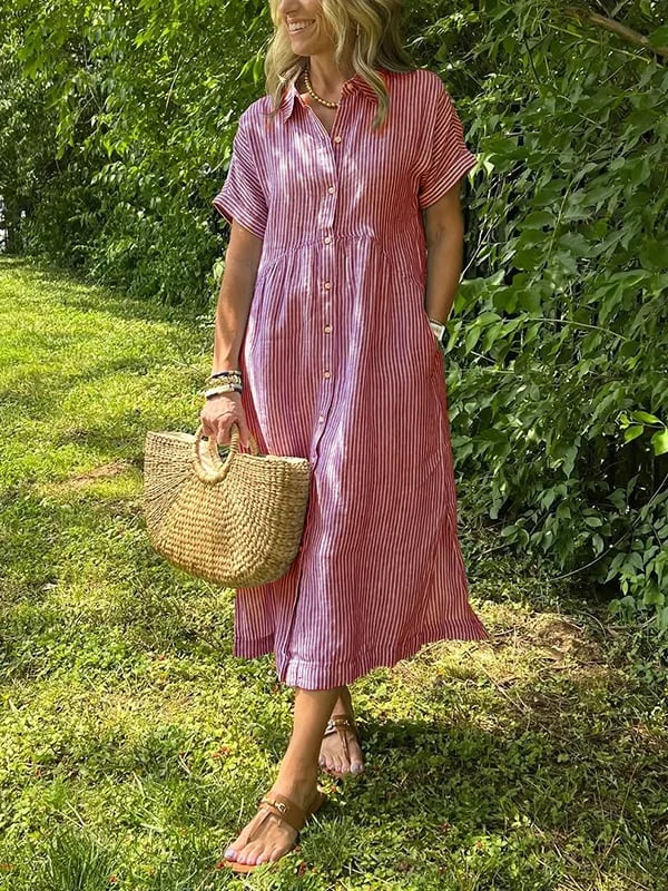 Women's Striped Shirt Dress with Gathered Waist