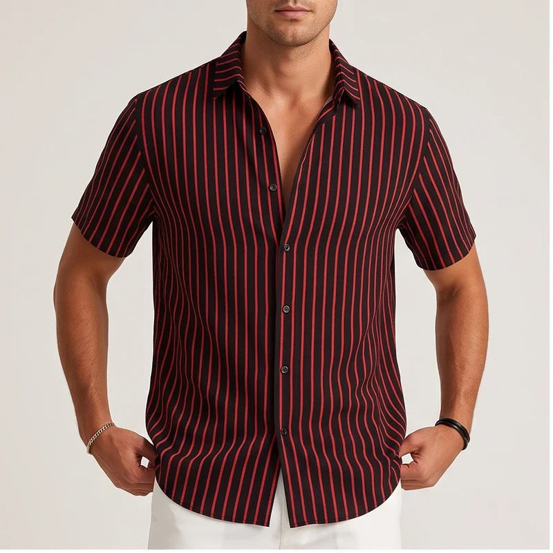 Men's Striped Short Sleeve Button Up Shirt