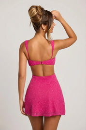 Women's Embellished Cut-Out Mini Dress with Mesh Overlay
