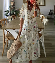 Women's Printed V-Neck Boho Maxi Dress