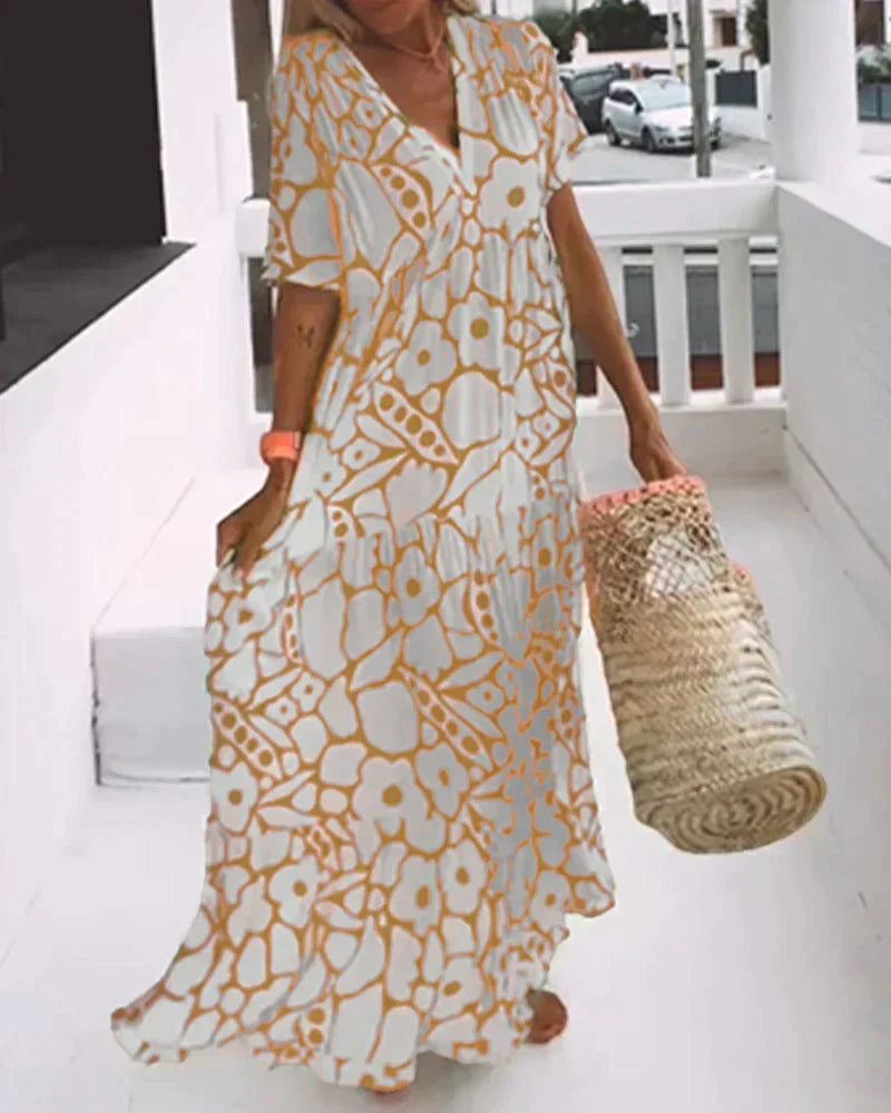 Women's Floral Print Maxi Dress with V-Neck