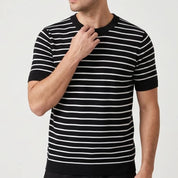 Men's Cotton Knit Striped T-Shirt with Ribbed Cuffs