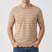 Men's Cotton Knit Striped T-Shirt with Ribbed Cuffs