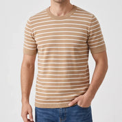 Men's Cotton Knit Striped T-Shirt with Ribbed Cuffs