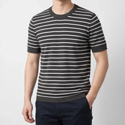 Men's Cotton Knit Striped T-Shirt with Ribbed Cuffs