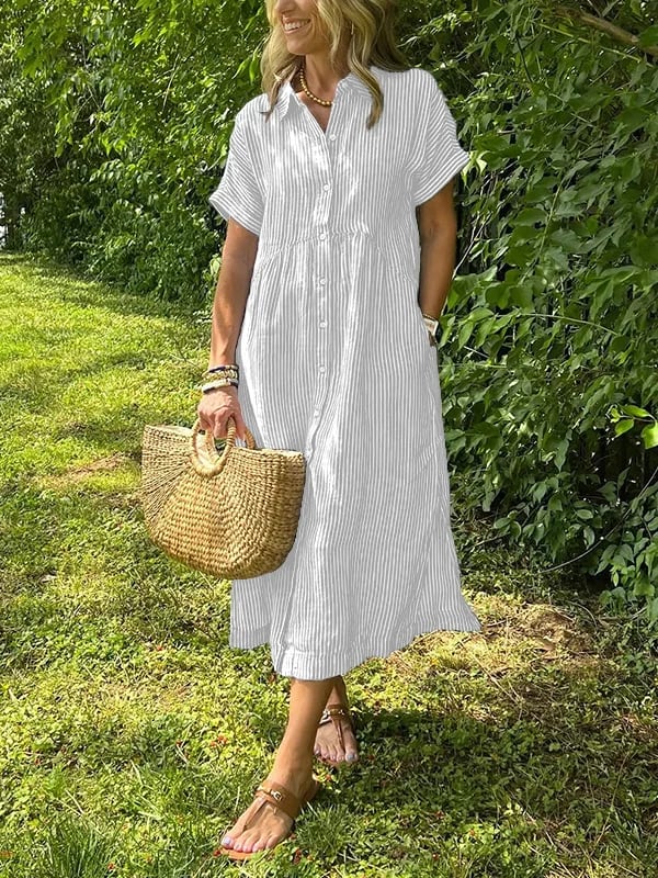 Women's Striped Shirt Dress with Gathered Waist
