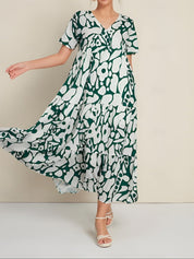 Women's Printed Tiered Maxi Dress with V-Neck