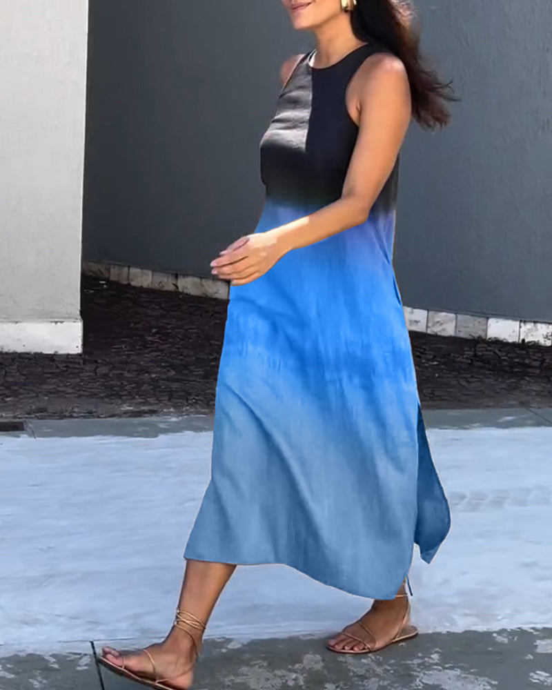 Women's Ombre Sleeveless Maxi Dress with Round Neck
