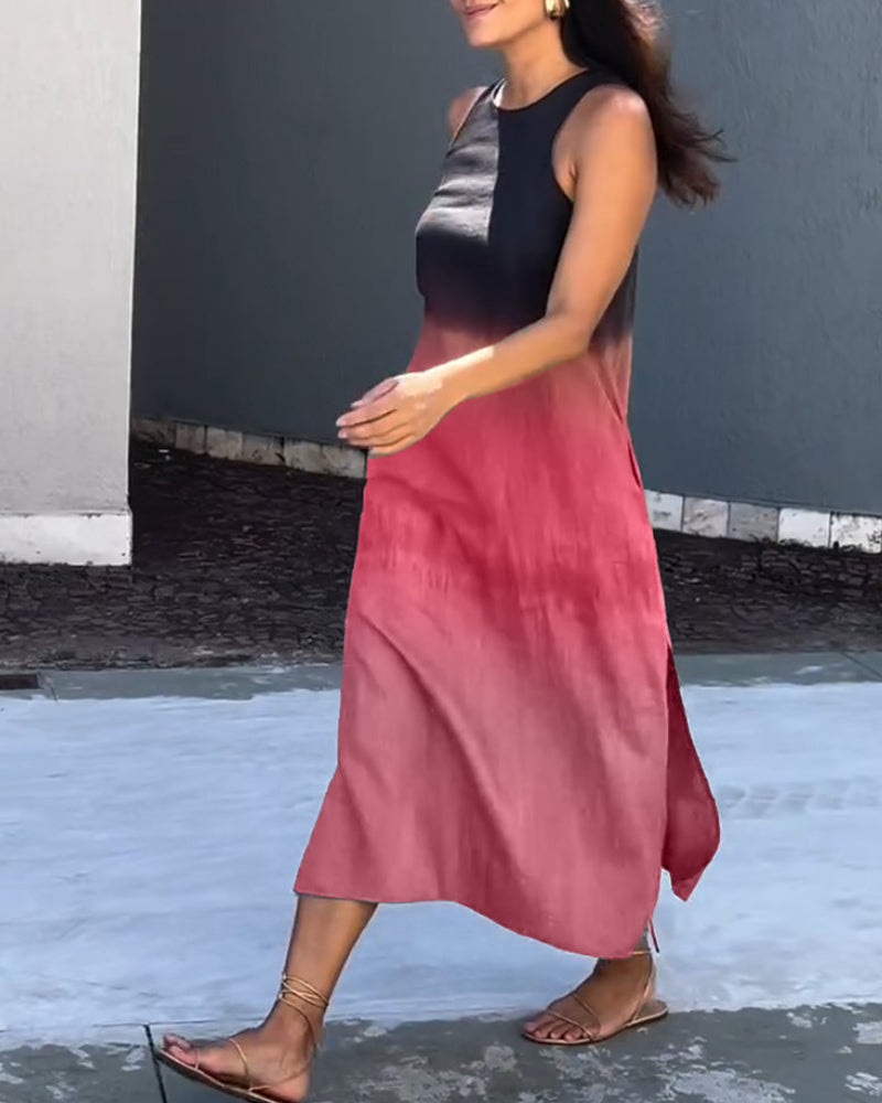 Women's Ombre Sleeveless Maxi Dress with Round Neck