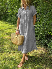 Women's Striped Shirt Dress with Gathered Waist