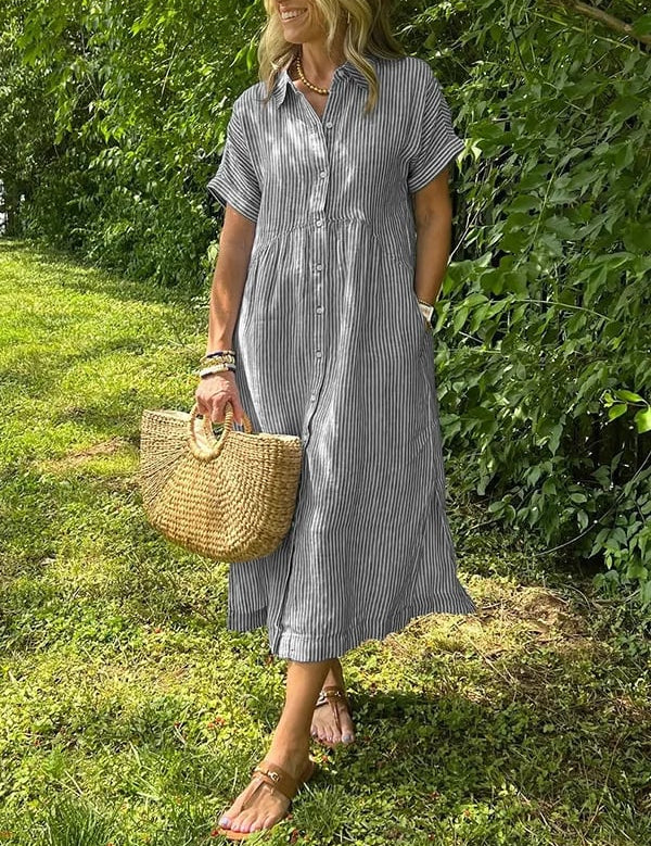 Women's Striped Shirt Dress with Gathered Waist