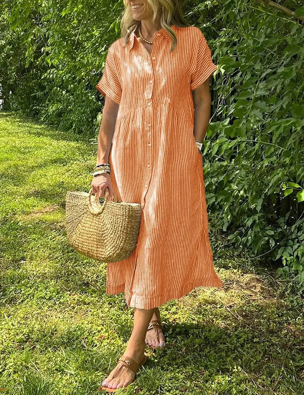 Women's Striped Shirt Dress with Gathered Waist