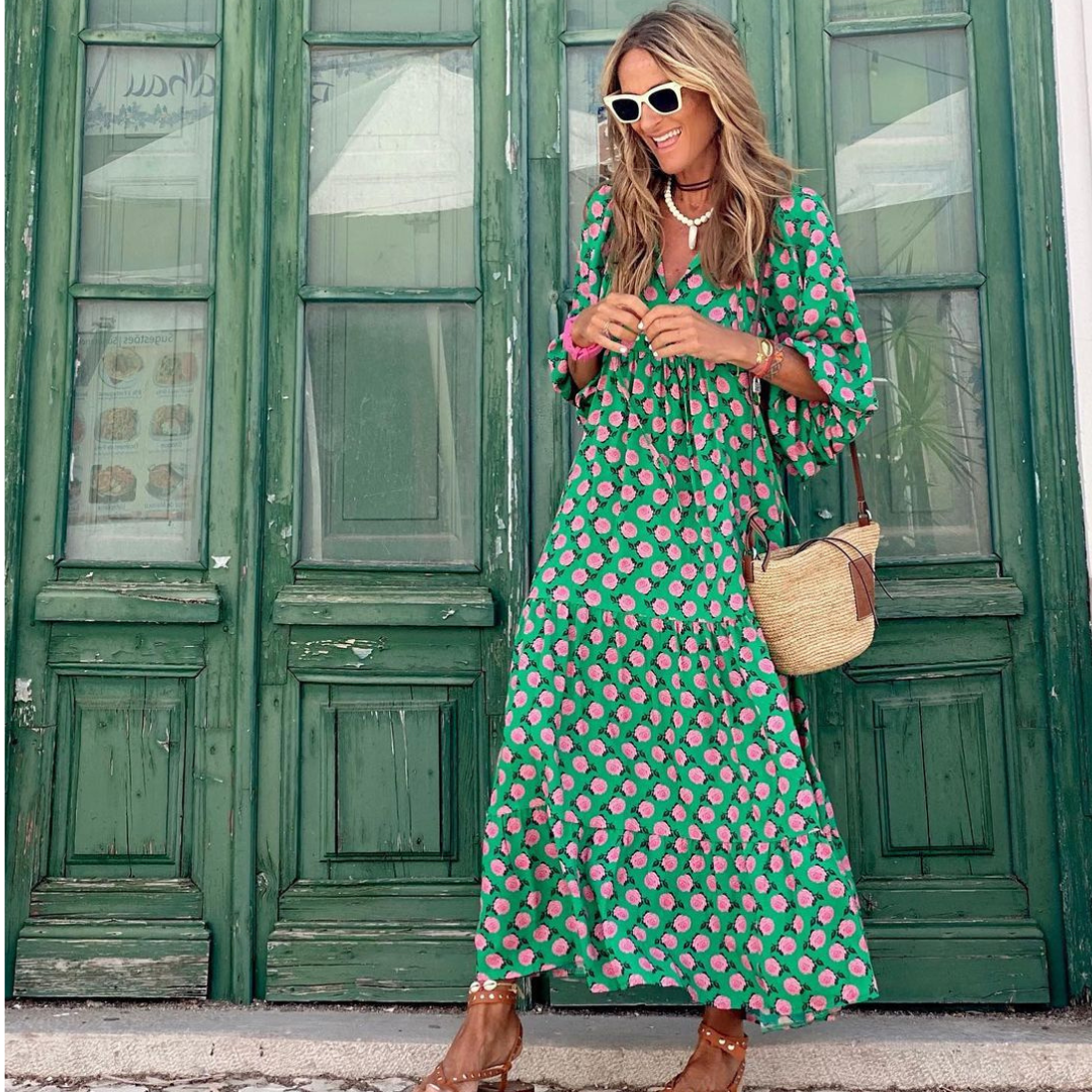 Women's Geometric Print High-Low Maxi Dress