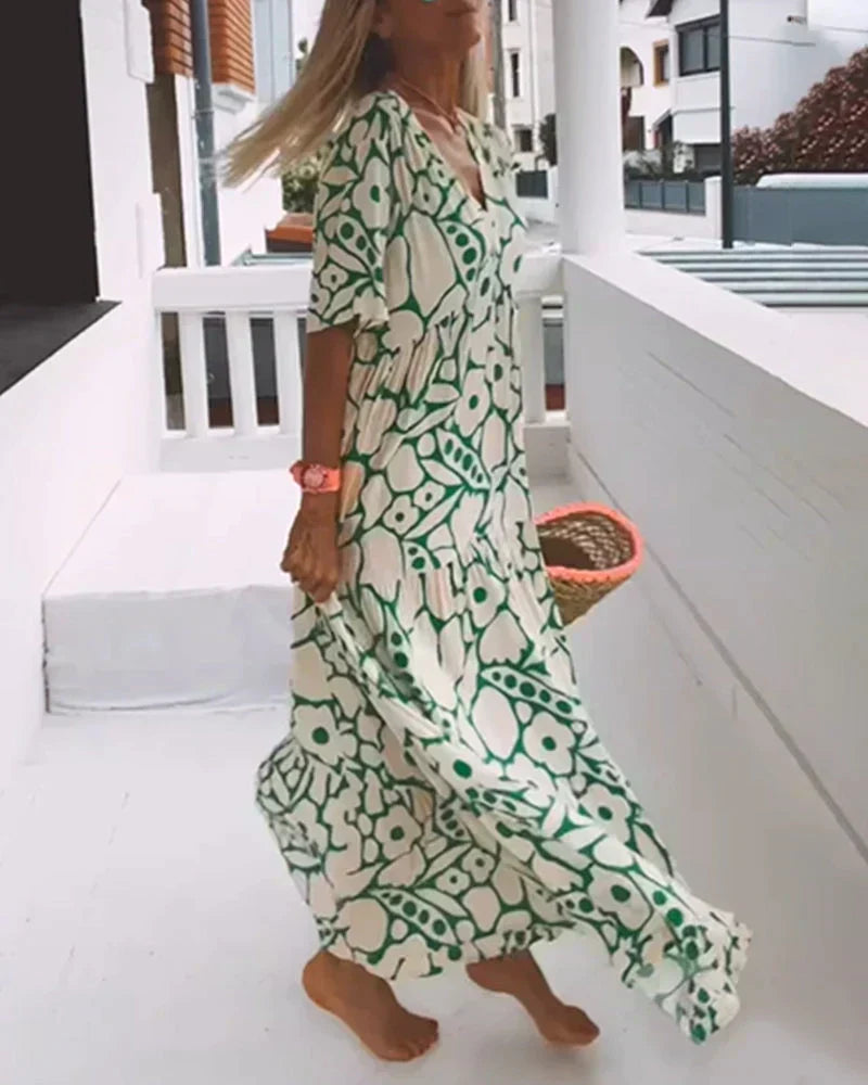 Women's Floral Print Maxi Dress with V-Neck