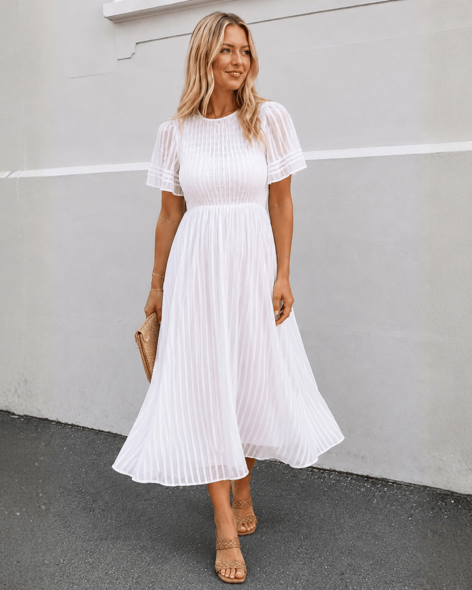 Women's Cotton Smock Midi Dress with A-Line Fit