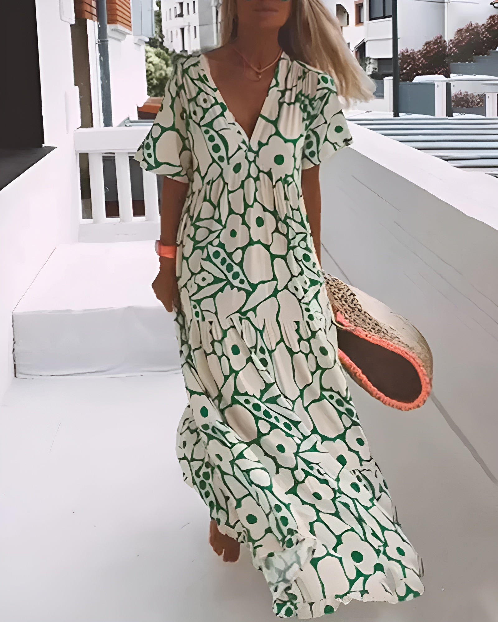 Women's Floral Print Maxi Dress with V-Neck