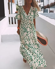 Women's Floral Print Maxi Dress with V-Neck