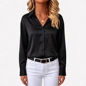 Women's Satin Blouse with Point Collar Relaxed Fit