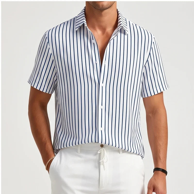 Men's Striped Short Sleeve Button Up Shirt