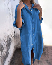 Women's Relaxed Fit Shirt Midi Dress with Pockets