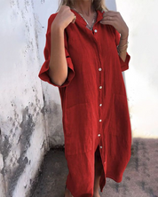 Women's Relaxed Fit Shirt Midi Dress with Pockets