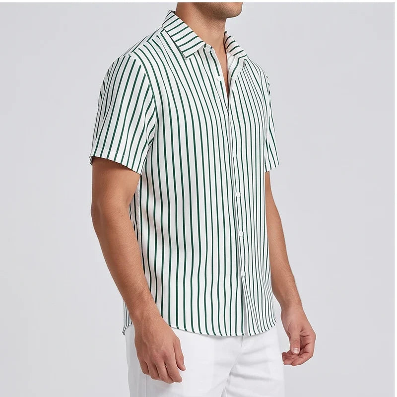 Men's Striped Short Sleeve Button Up Shirt