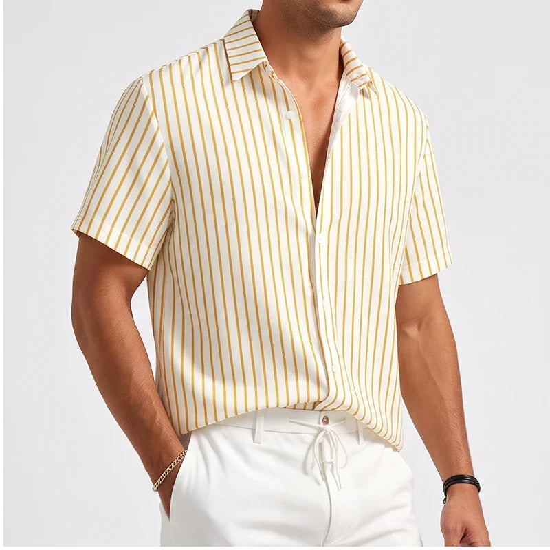 Men's Striped Short Sleeve Button Up Shirt