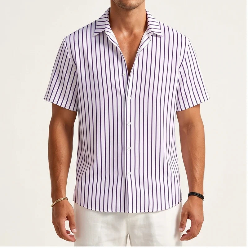 Men's Striped Short Sleeve Button Up Shirt