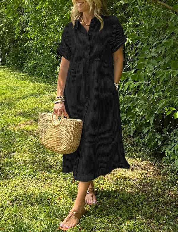 Women's Striped Shirt Dress with Gathered Waist