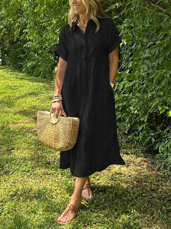 Women's Striped Shirt Dress with Gathered Waist