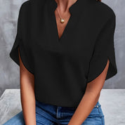 Women's Notch Neck Blouse with Split Sleeves