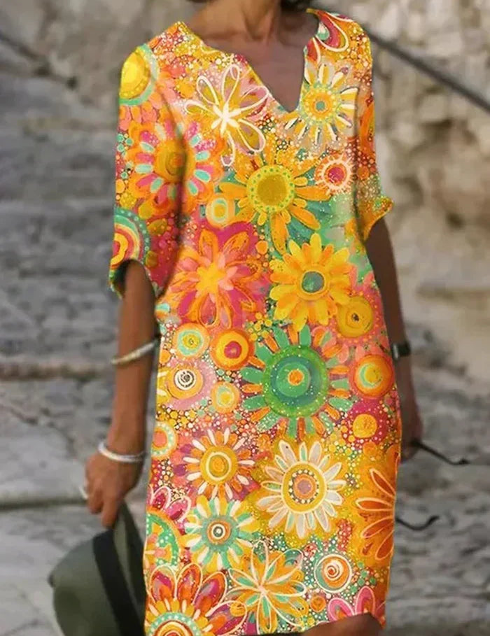 Women's Floral Print Dress with V-Neck