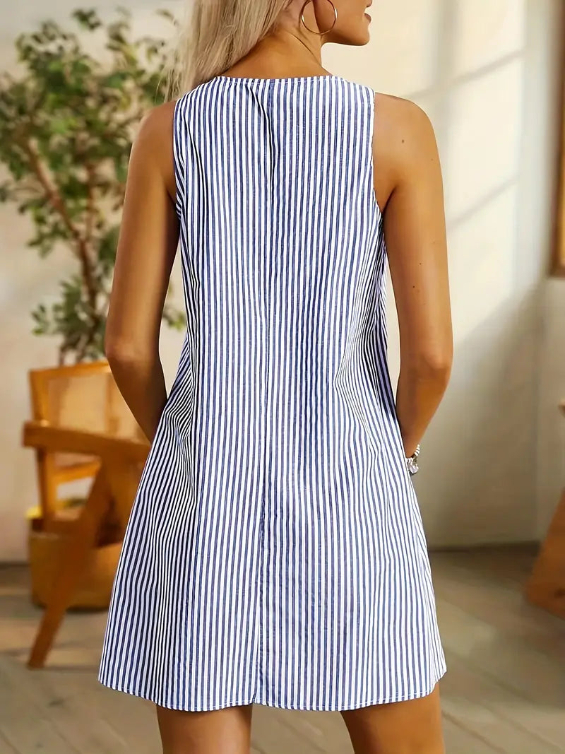 Women's Striped Shift Dress with Pockets