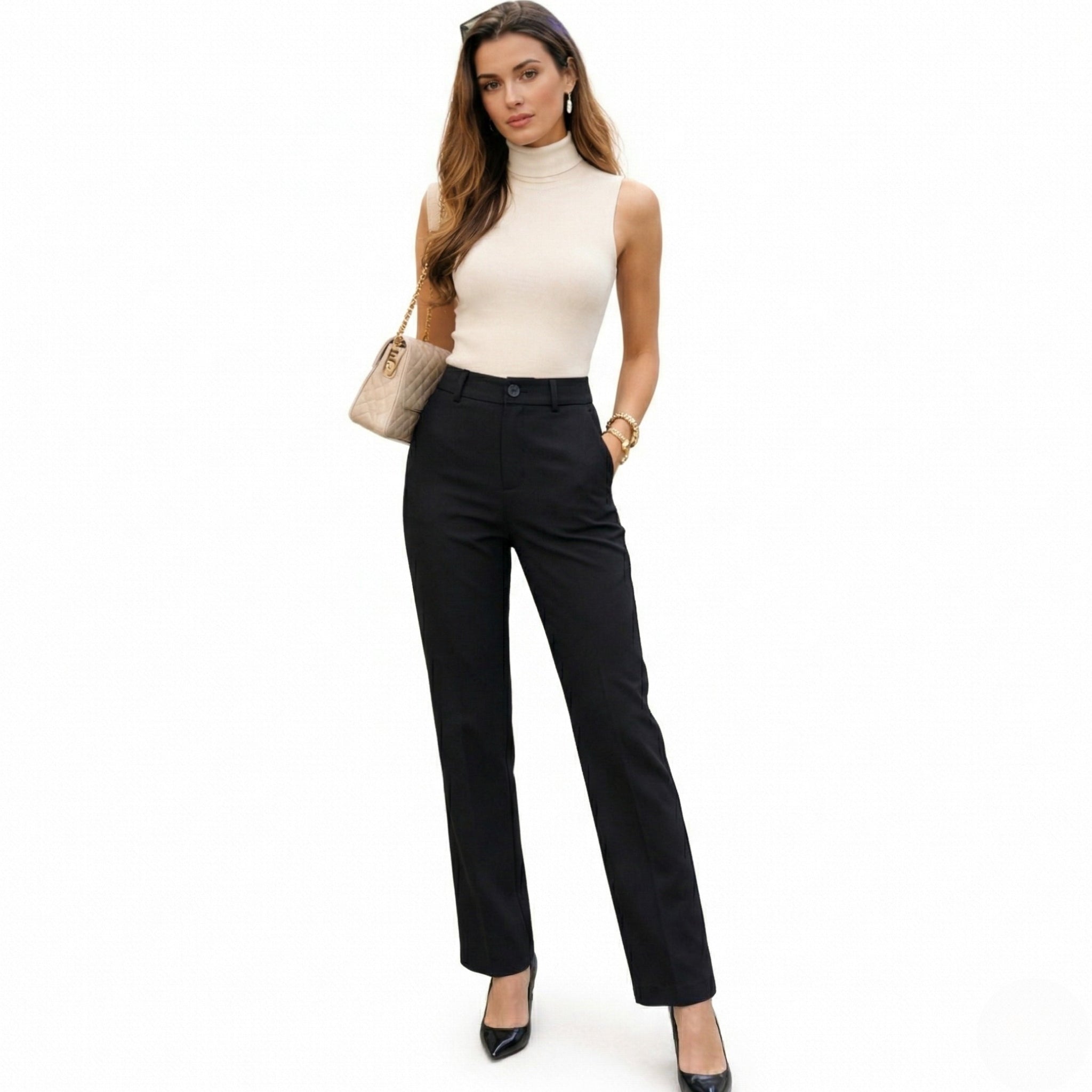 Women's Straight Fit Mid-Rise Trousers