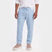 Men's Linen Blend Trousers with Drawstring Waist
