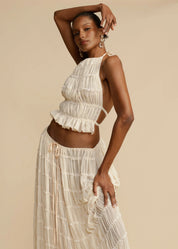 Women's Ruffled Halter Top Maxi Skirt Set