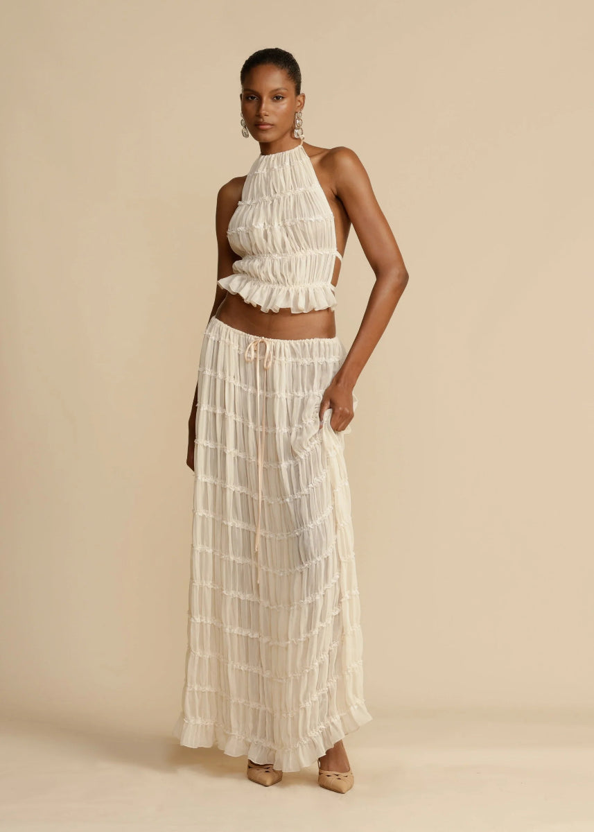 Women's Ruffled Halter Top Maxi Skirt Set