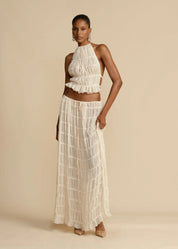 Women's Ruffled Halter Top Maxi Skirt Set