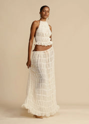 Women's Ruffled Halter Top Maxi Skirt Set