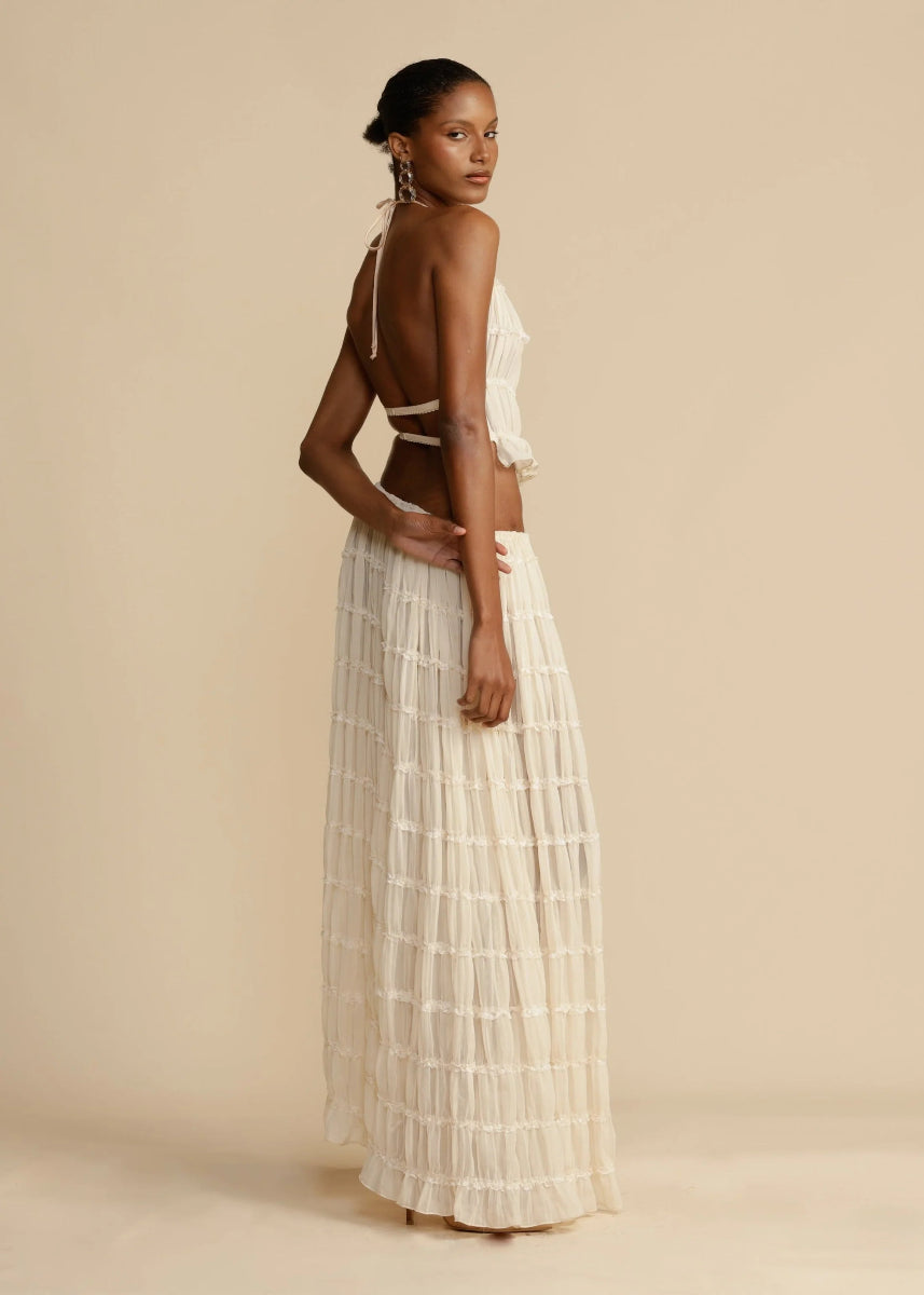 Women's Ruffled Halter Top Maxi Skirt Set