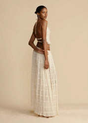 Women's Ruffled Halter Top Maxi Skirt Set