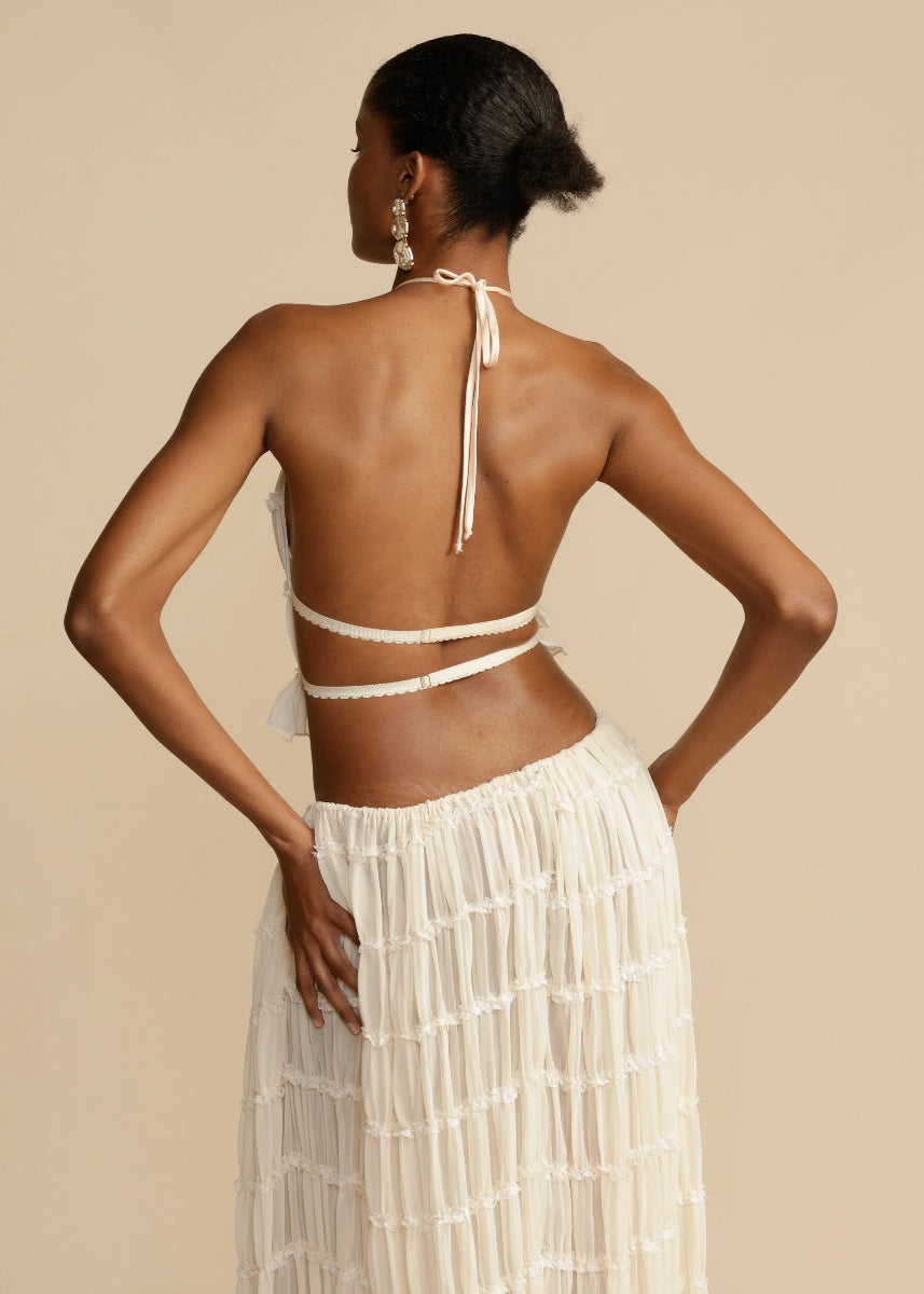 Women's Ruffled Halter Top Maxi Skirt Set