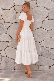 Women's Linen Midi Dress with Tiered Frill Skirt