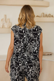 Women's Linen Tropical Print Sleeveless Shirt