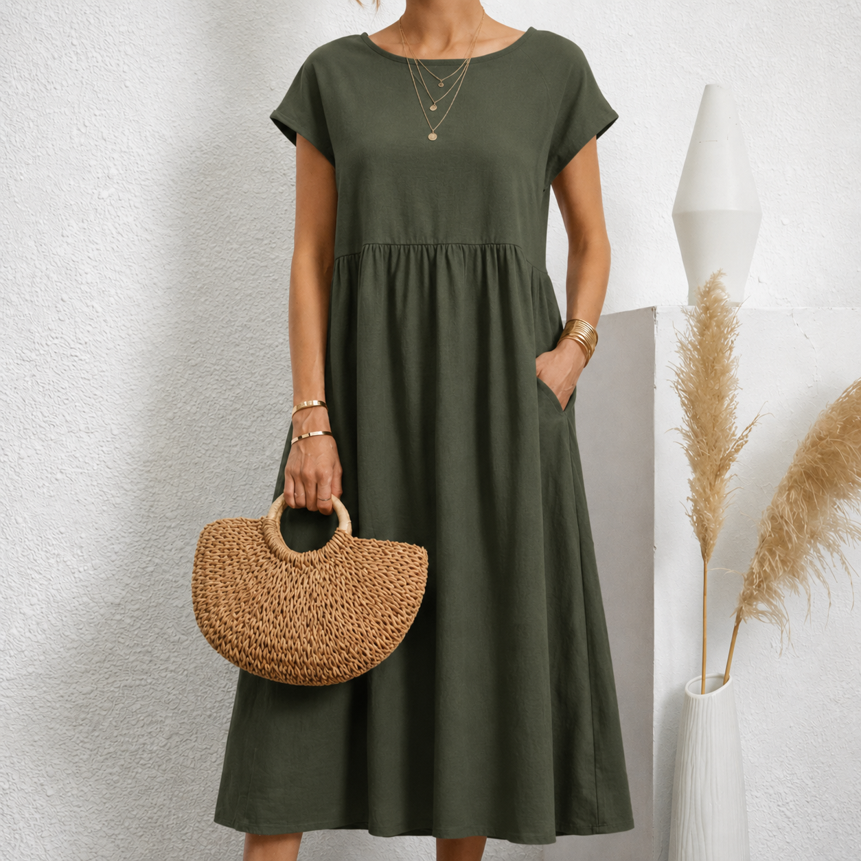 Women's Midi Dress with Pockets