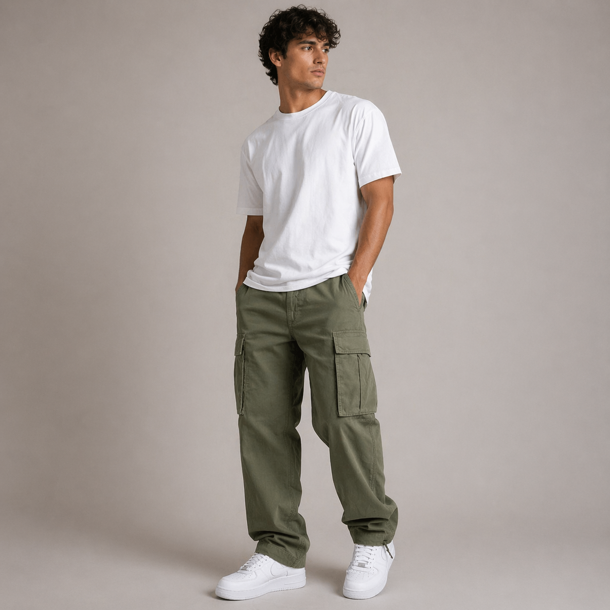Men's Relaxed Fit Cargo Trousers with Pockets
