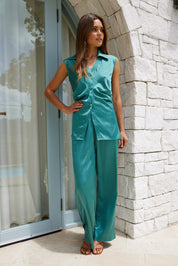 Women's Satin High-Waisted Straight-Leg Trousers