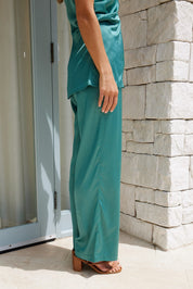 Women's Satin High-Waisted Straight-Leg Trousers